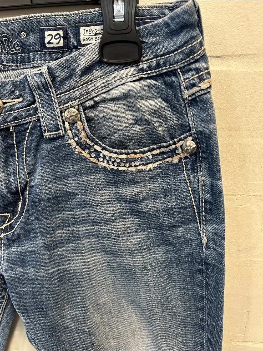 Miss Me Easy Boot Jeans Rhinestone Distressed Embellished Y2K Western Size 29x28